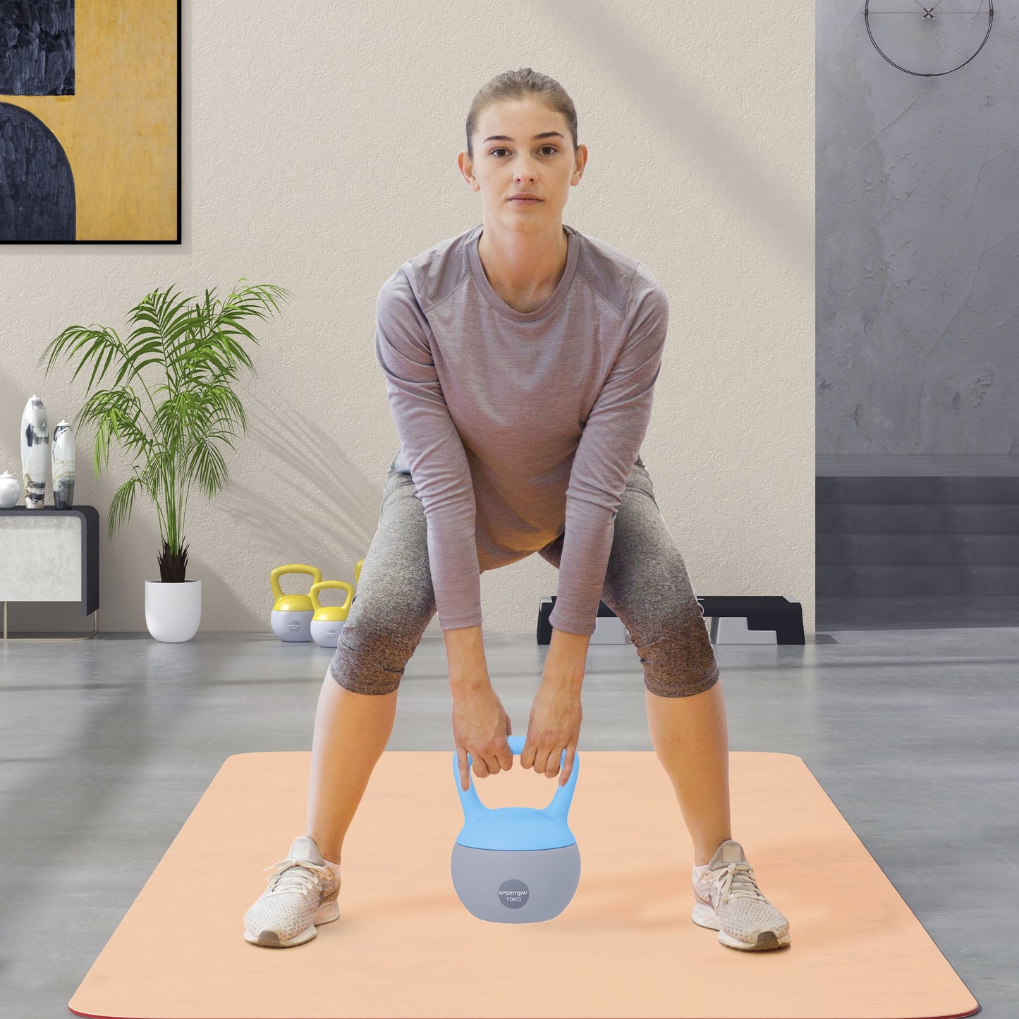 10KG Kettlebell with Soft Body and Non-Slip Handle, Light Blue/Grey