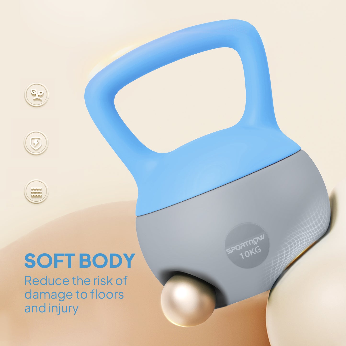 10KG Kettlebell with Soft Body and Non-Slip Handle, Light Blue/Grey