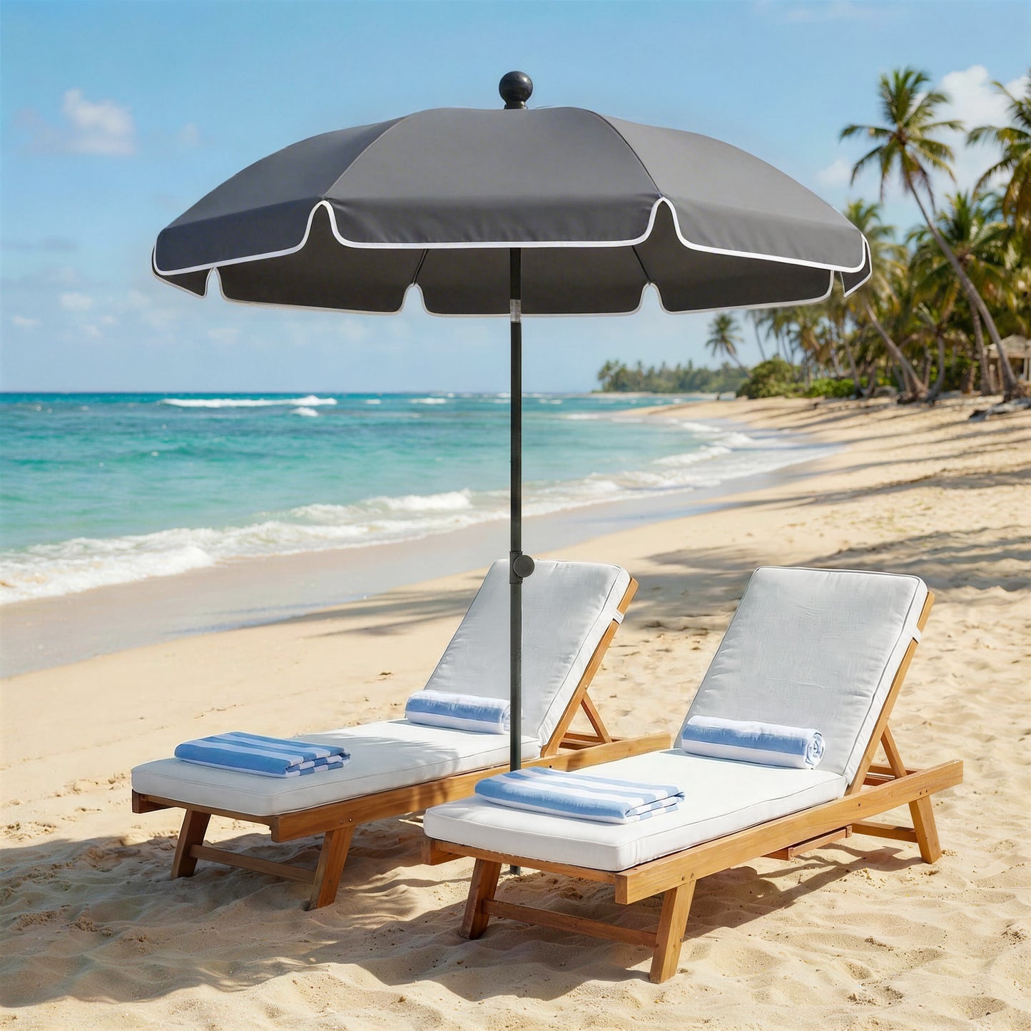 1.8 m Beach Umbrella Parasol with Sand Anchor, Tilt, Dark Grey