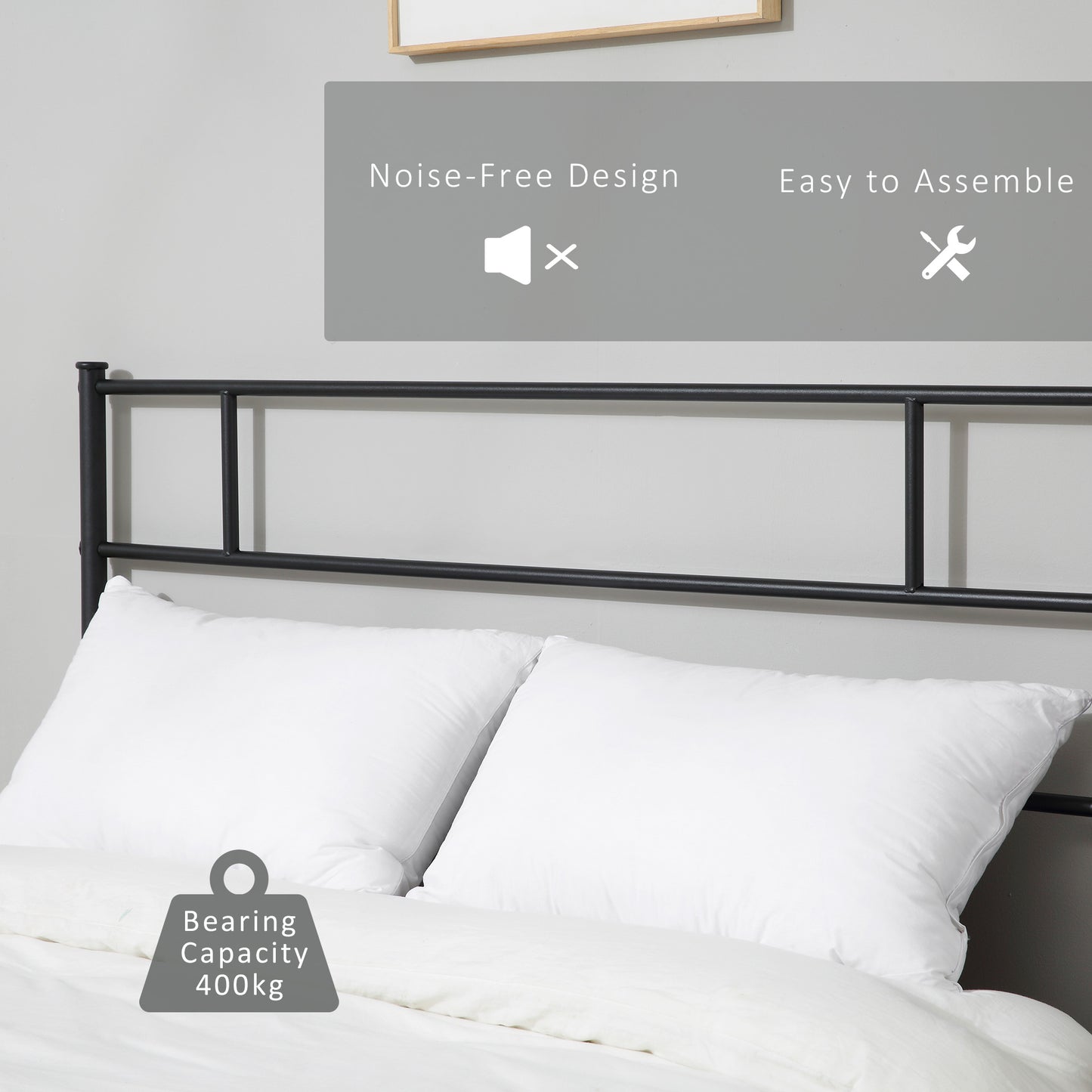 King Size Metal Bed Frame, Solid Bedstead Base with Headboard and Footboard, Metal Slat Support and Underbed Storage Space, Bedroom Furniture