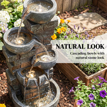 5 Tiers Outdoor Water Fountain with LED Lights for Garden, Mixed