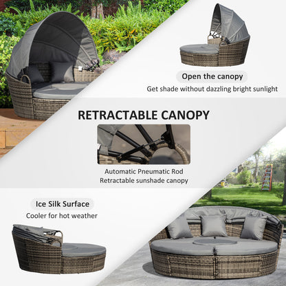 5-Seater Rattan Garden Furniture Cushioned Wicker Round with Coffee Table Patio Conversation Furniture Set - Grey
