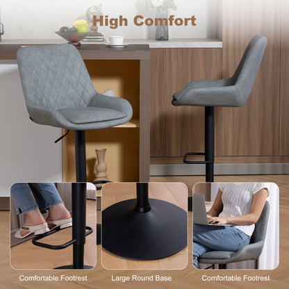 Bar Stools Set of 2, Adjustable Bar Chairs Swivel Light Grey
