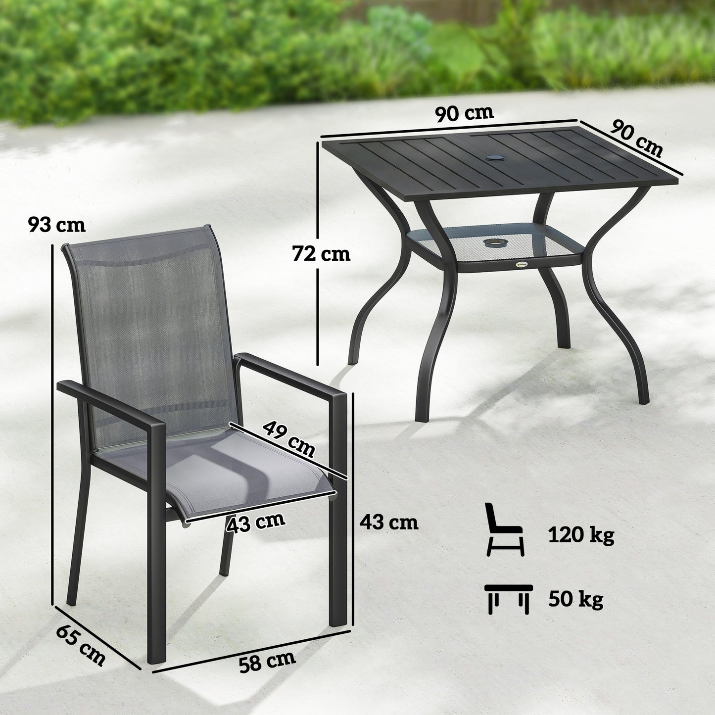 5 Pieces Outdoor Dining Set for 4, Patio Furniture Set, Dark Grey