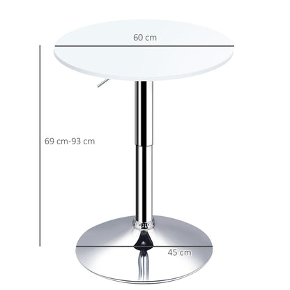 60cm Adjustable Height Round Bar Table with Swivel Top White