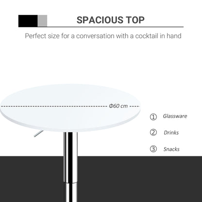 60cm Adjustable Height Round Bar Table with Swivel Top White