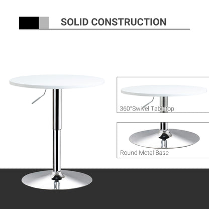 60cm Adjustable Height Round Bar Table with Swivel Top White