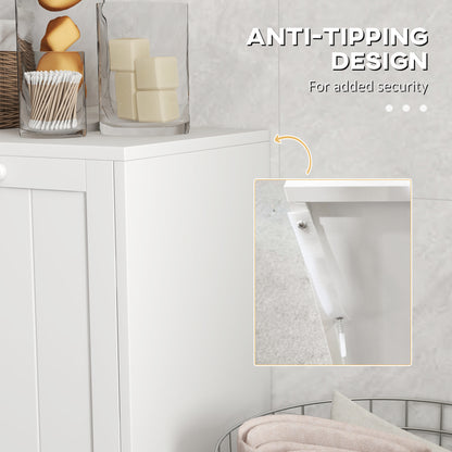 Tilt-out Laundry Storage Cabinet with 2 Compartment Hampers, White
