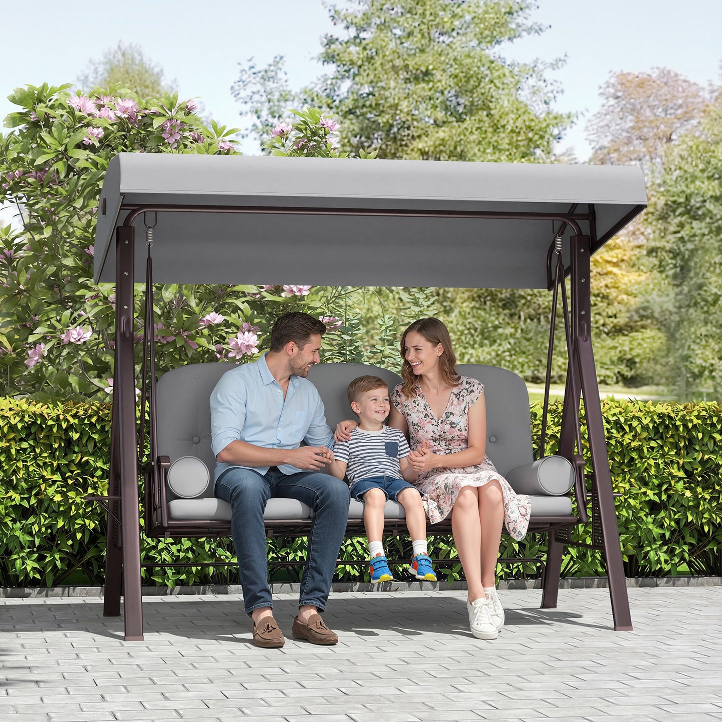 3 Seater Garden Swing Chair, Light Grey