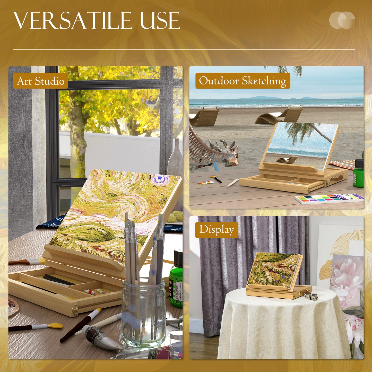 Wooden Table Easel Box with Storage Portable Folding Artist Easel