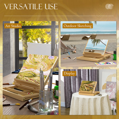 Wooden Table Easel Box with Storage Portable Folding Artist Easel