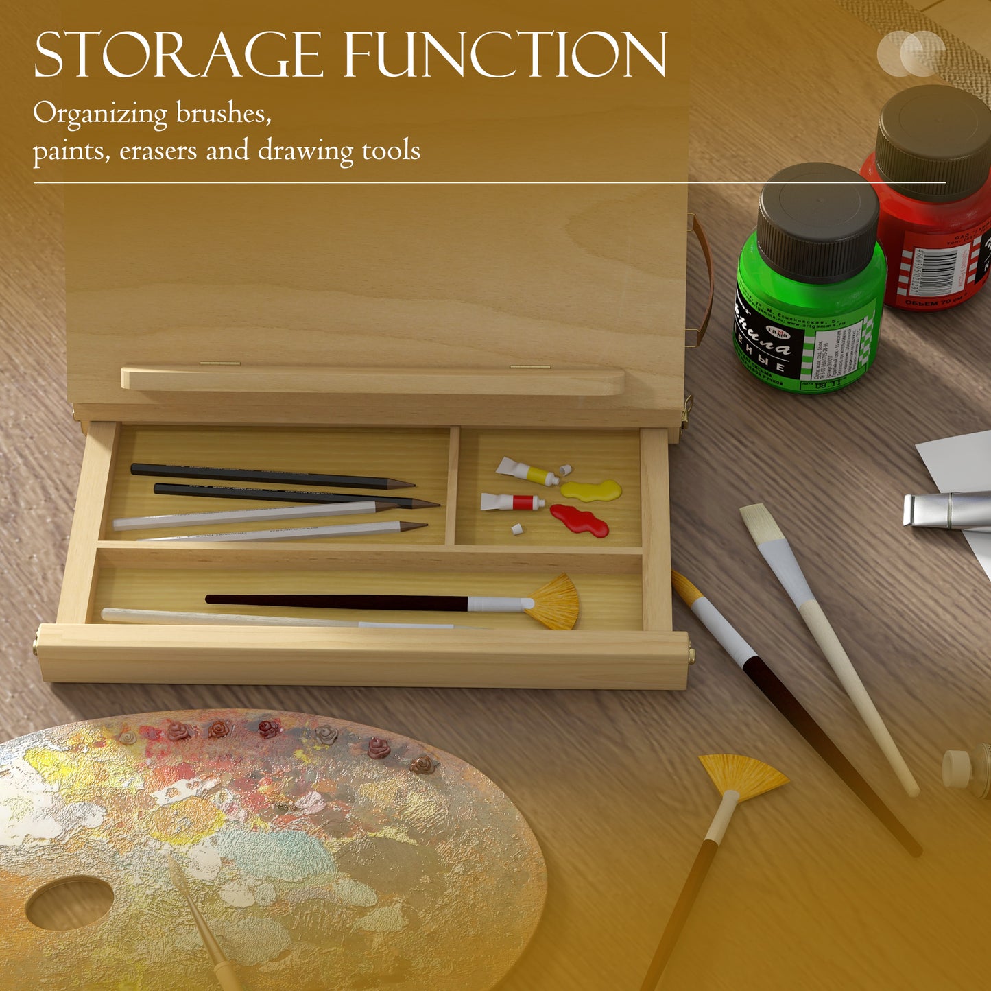 Wooden Table Easel Box with Storage Portable Folding Artist Easel
