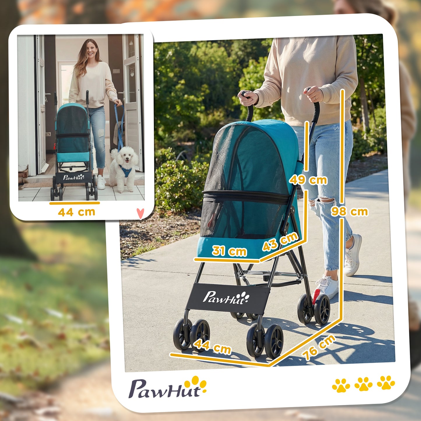 Foldable Dog Stroller with Mesh Windows for Mini Dogs, Dark Green