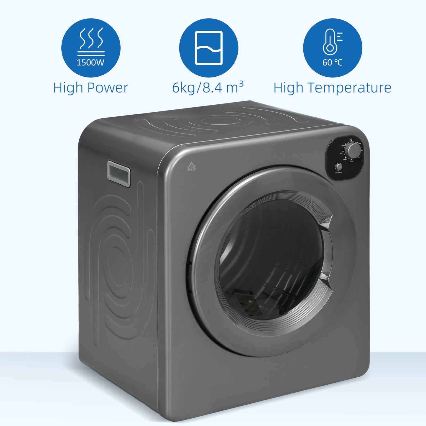 6kg Vented Tumble Dryer with 7 Dry Programmers for Small Spaces Grey