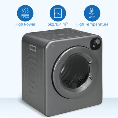 6kg Vented Tumble Dryer with 7 Dry Programmers for Small Spaces Grey