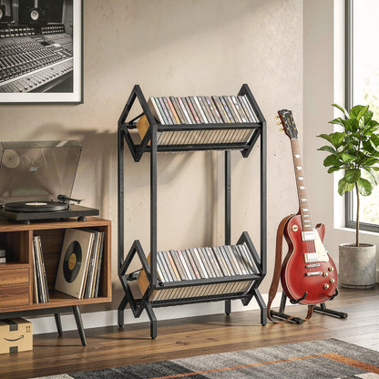50 CD Storage Rack, 2-Tier Metal Display Rack for CDs, DVDs, Black