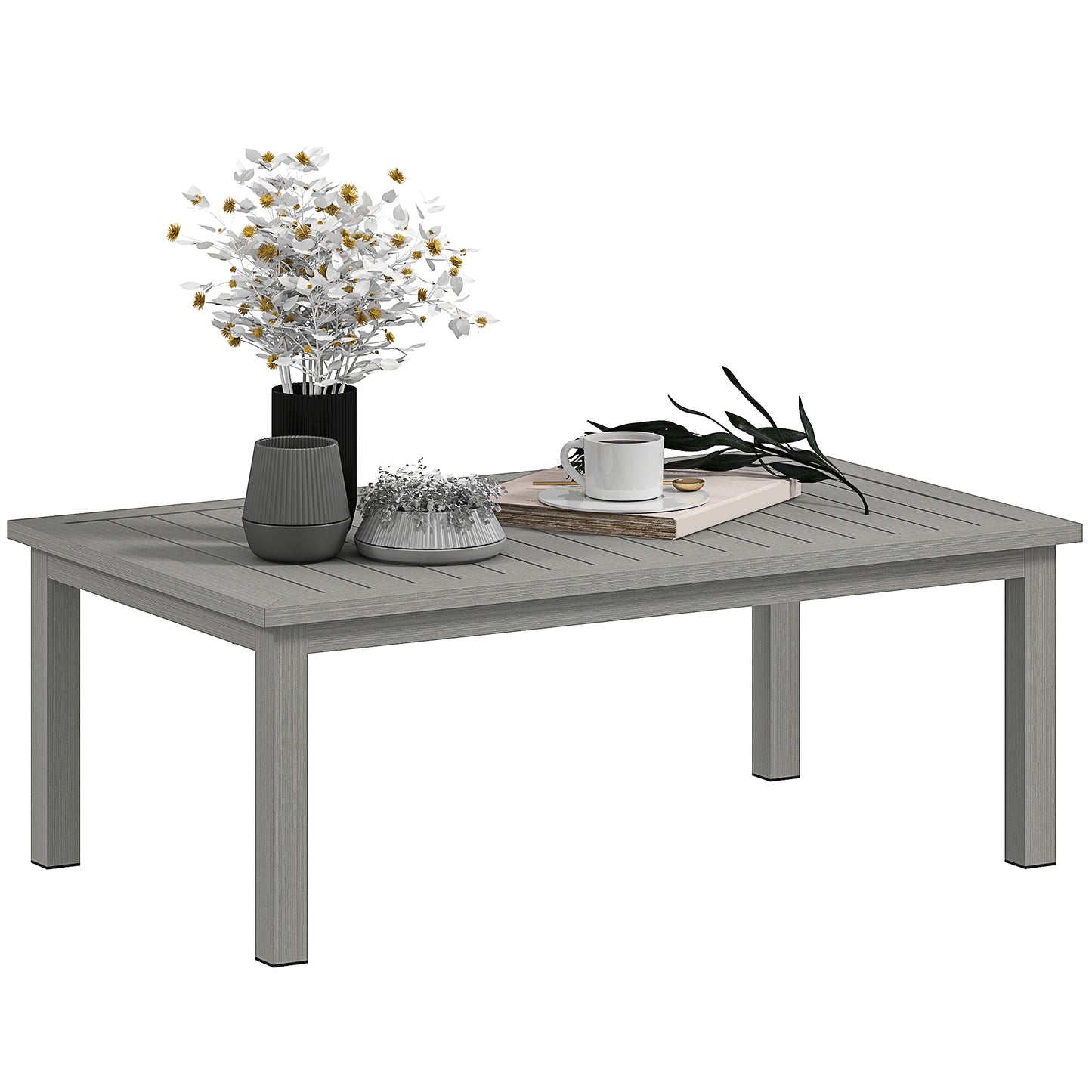Aluminium Outdoor Coffee Table Patio Table w/ Grey Wood Grain Effect