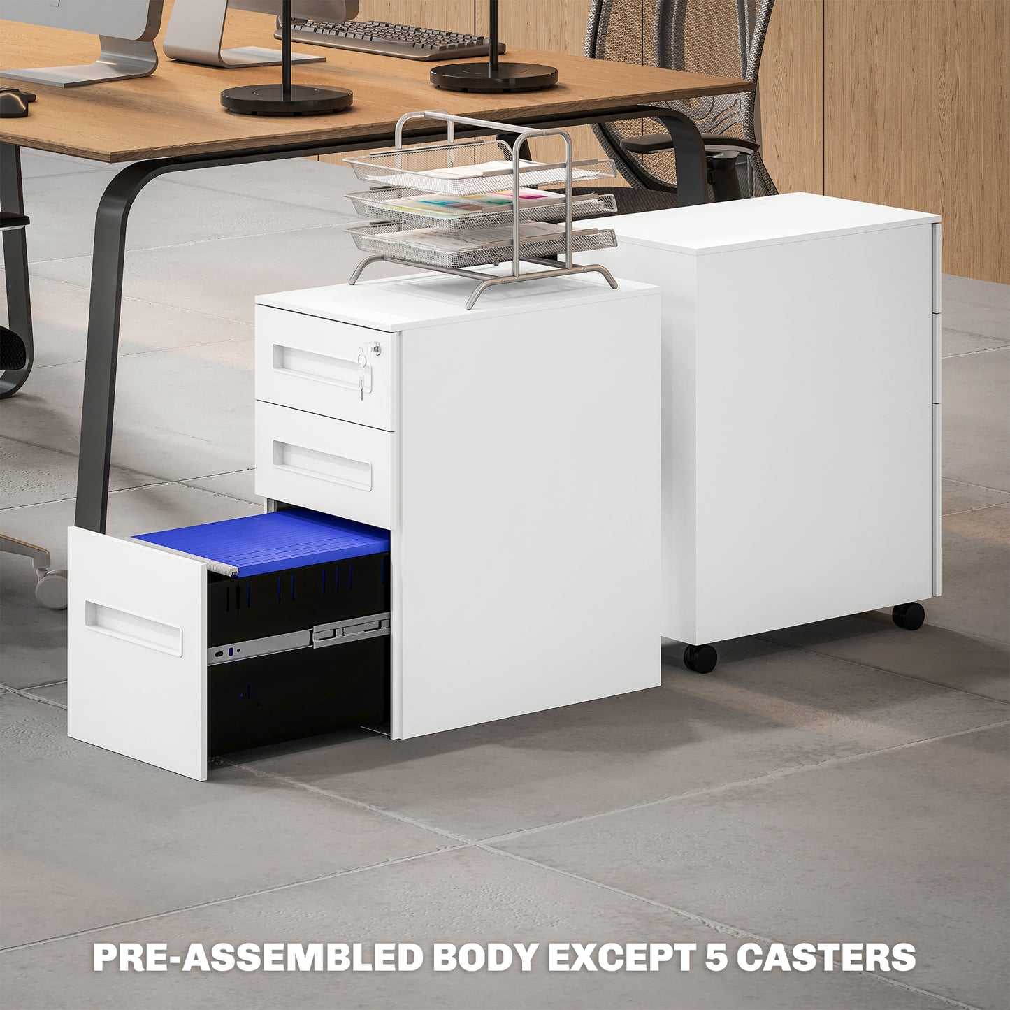 Lockable Mobile Filing Cabinet w/ 3 Drawers 30 x 43.5 x 60 cm White