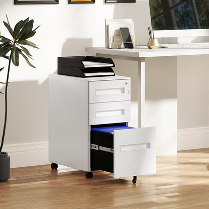 Lockable Mobile Filing Cabinet w/ 3 Drawers 30 x 43.5 x 60 cm White