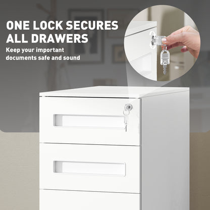 Lockable Mobile Filing Cabinet w/ 3 Drawers 30 x 43.5 x 60 cm White