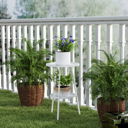 Round Garden Table, 2-Tier Metal Patio Table Coffee Table, White