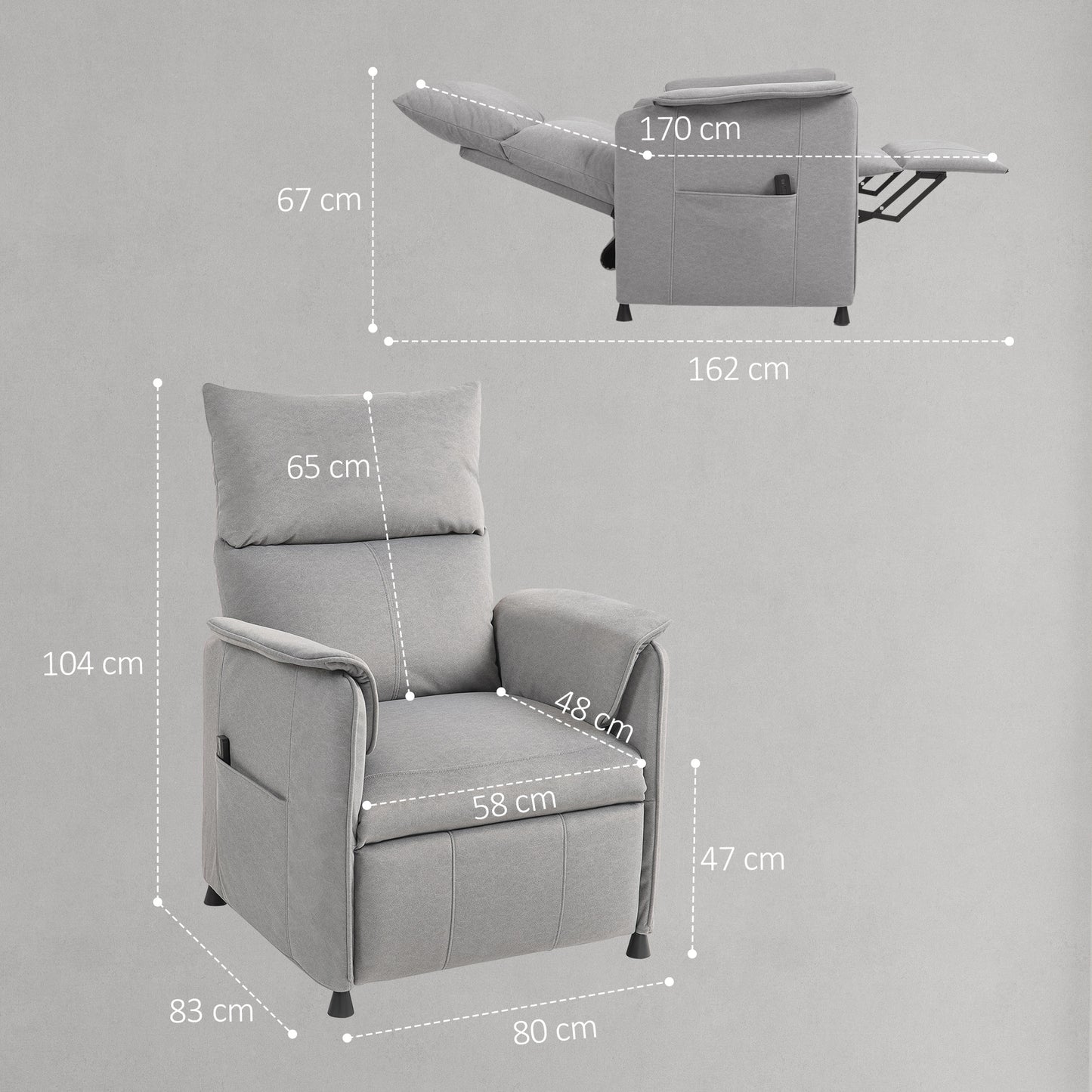 Electric Reclining Chair w/ Remote, Power Recliner for Elderly, Grey