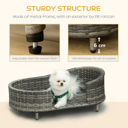 Wicker Dog Sofa Bed w/ Soft Water-resistant Cushion for Medium Small Dogs