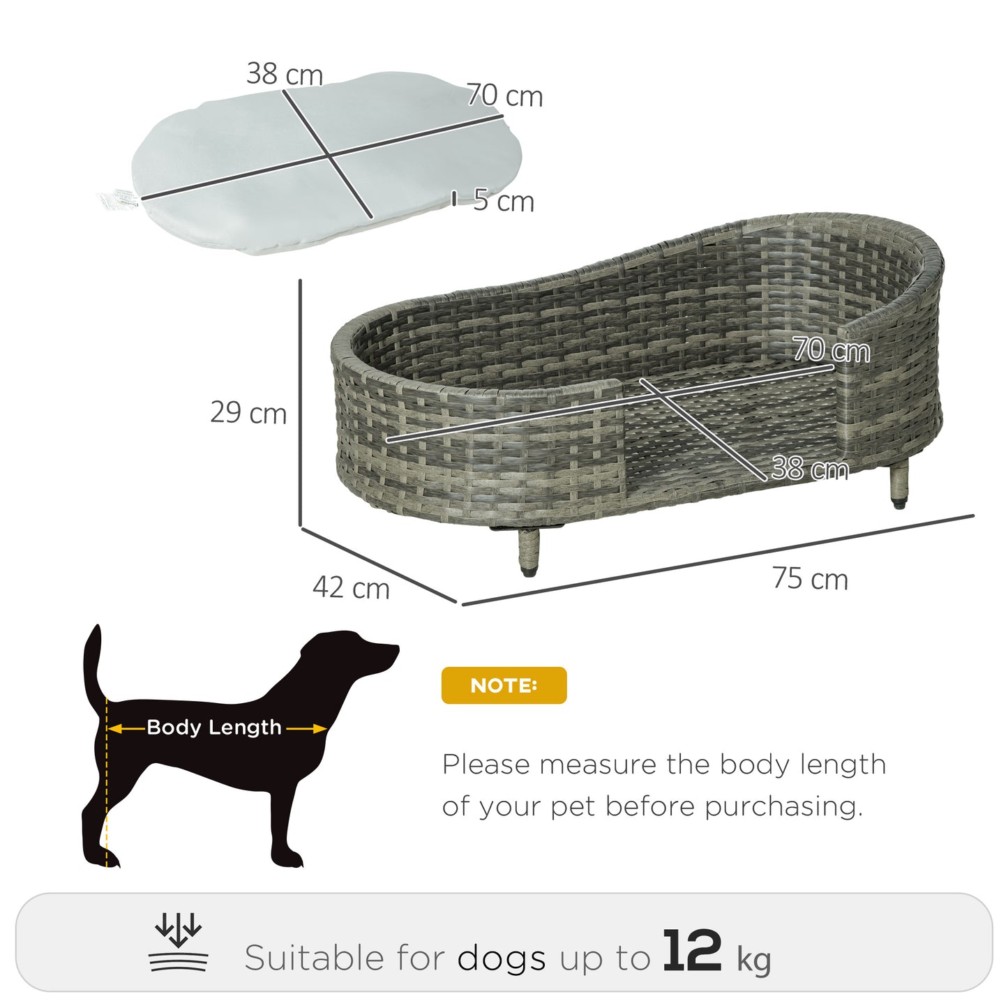 Wicker Dog Sofa Bed w/ Soft Water-resistant Cushion for Medium Small Dogs