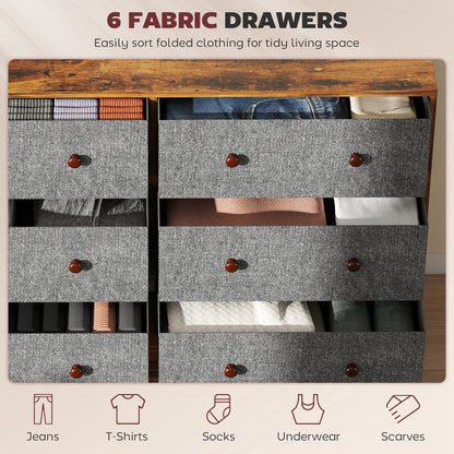 Chest of Drawers, 6 Drawer Dresser for Bedroom, Grey and Rustic Brown