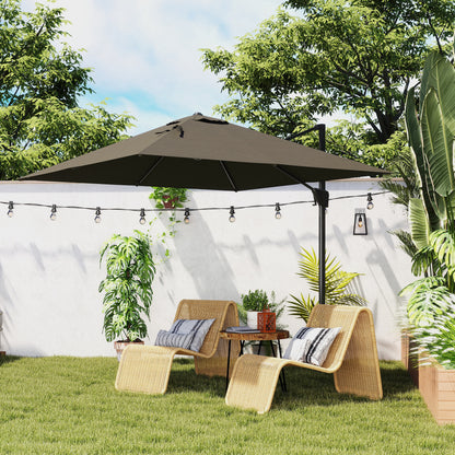 Square Cantilever Roma Parasol 360 Degree Rotation Hand Crank, Tan