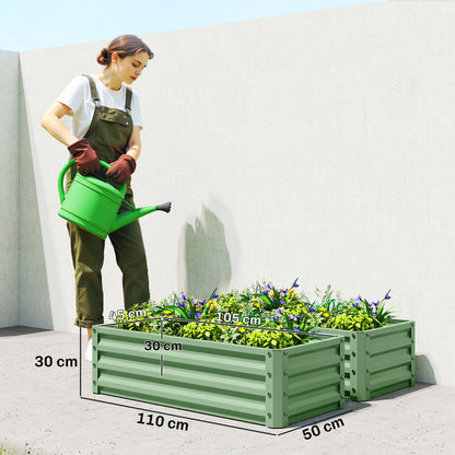 Set of 2 Raised Garden Bed Galvanised Planter Box, Light Green