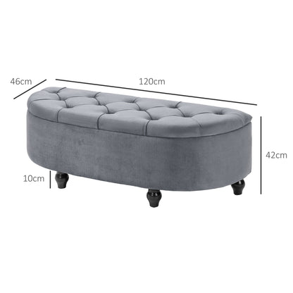 Semi-Circle Storage Ottoman Bench Tufted Upholstered Grey