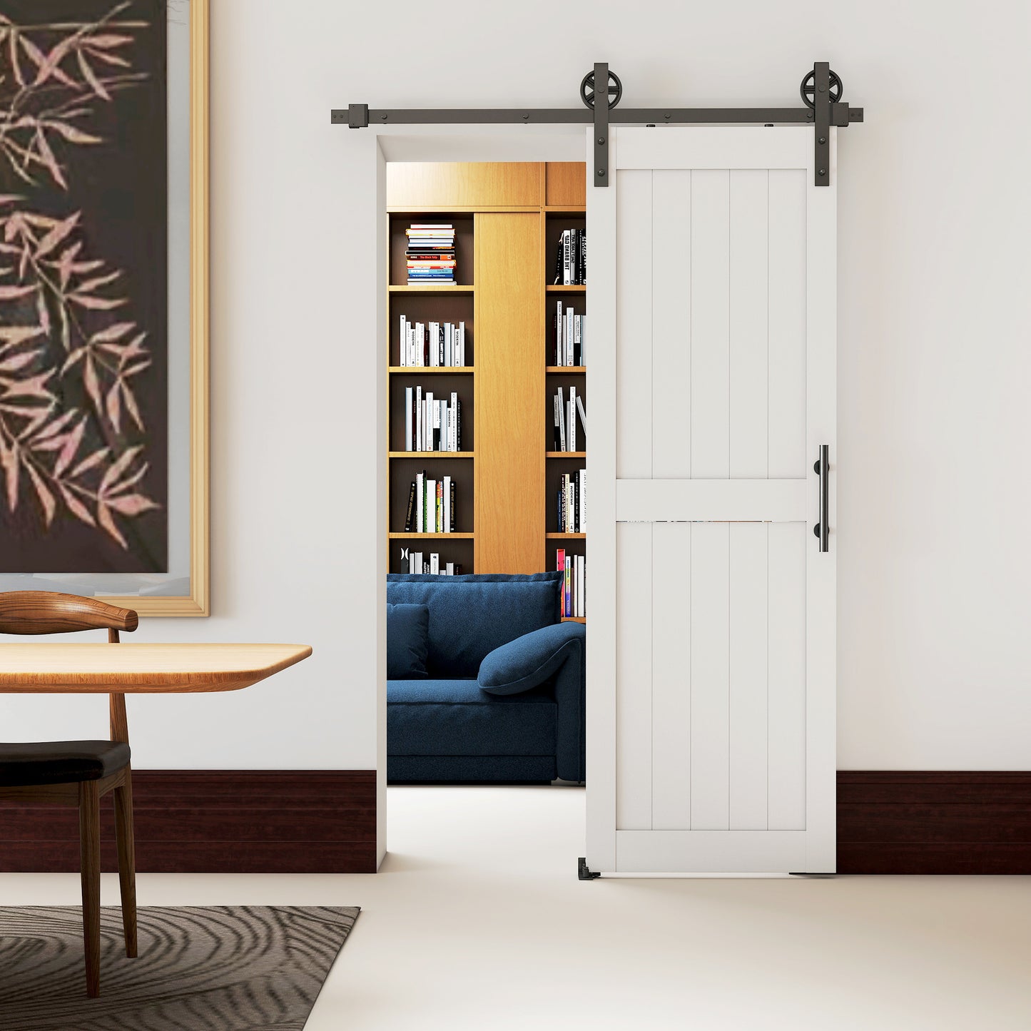 152.4cm Sliding Barn Door Kit, Sliding Door with Track, Hardware, Upgraded Rollers and Floor Guide, Industrial Handle, Water-Proof PVC Surface, White