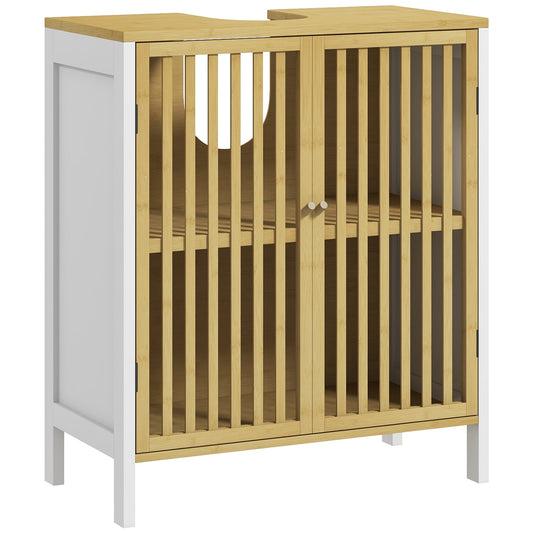 Under Sink Bathroom Cabinet, Bamboo Sink Storage Cabinet Slat Doors