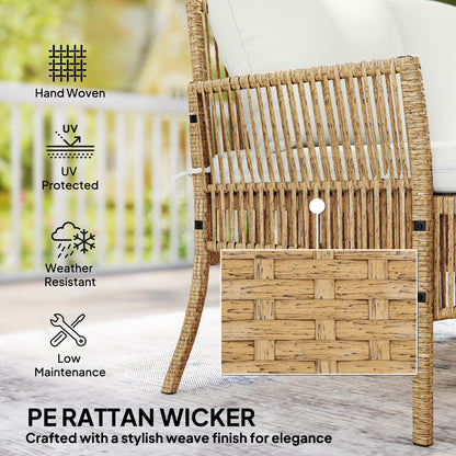 3 Piece Rattan Garden Furniture Set with Cushions, Natural Wood