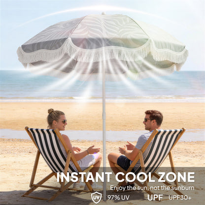 1.8 m Beach Umbrella Parasol with Sand Anchor, 30 Tilt, Light Grey