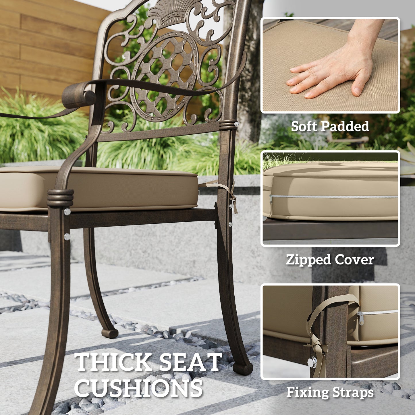 Outdoor Dining Set with Cushions, Parasol Hole, Bronze Tone