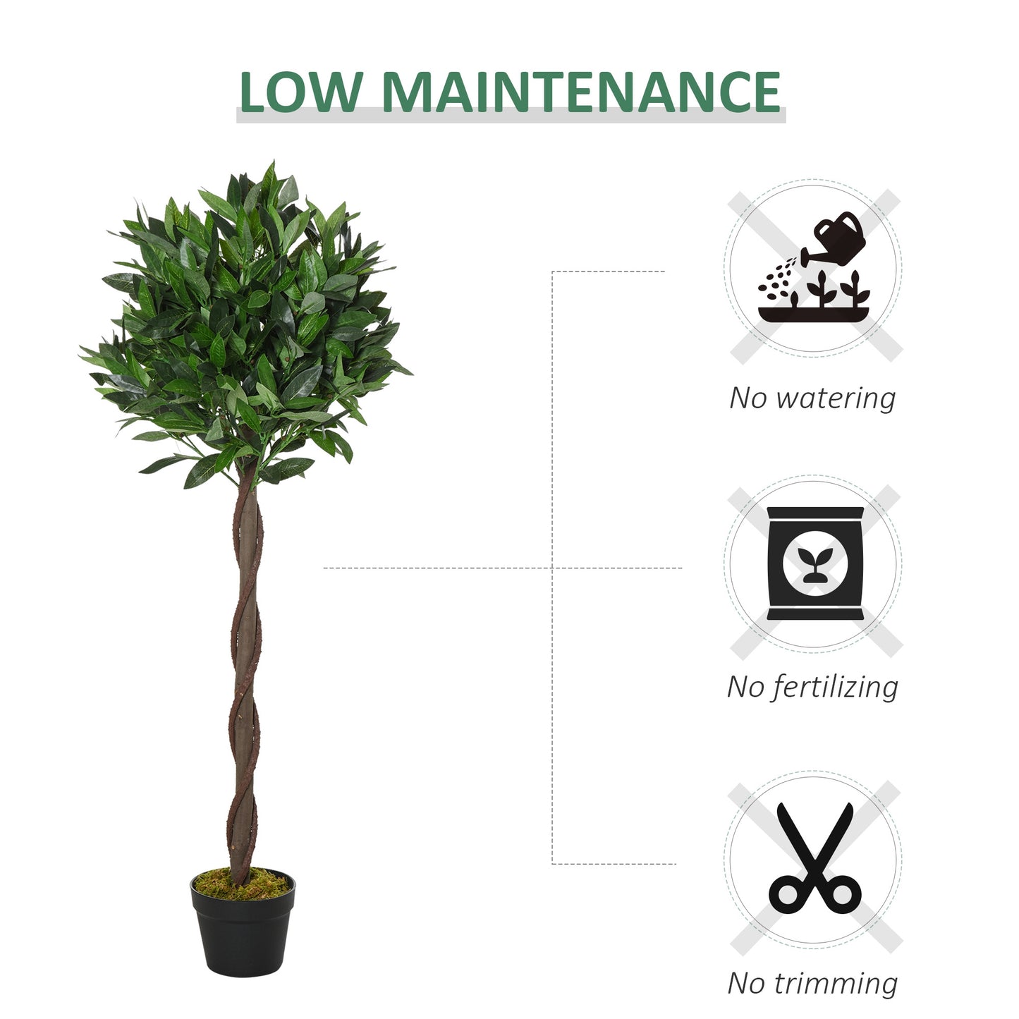 Set of 2 Artificial Topiary Bay Laurel Ball Trees Decorative Plant with Nursery Pot for Indoor Outdoor Decor, 120cm