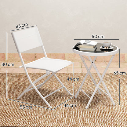 3 Pieces Outdoor Bistro Set, Glass Top Table and Chairs, White