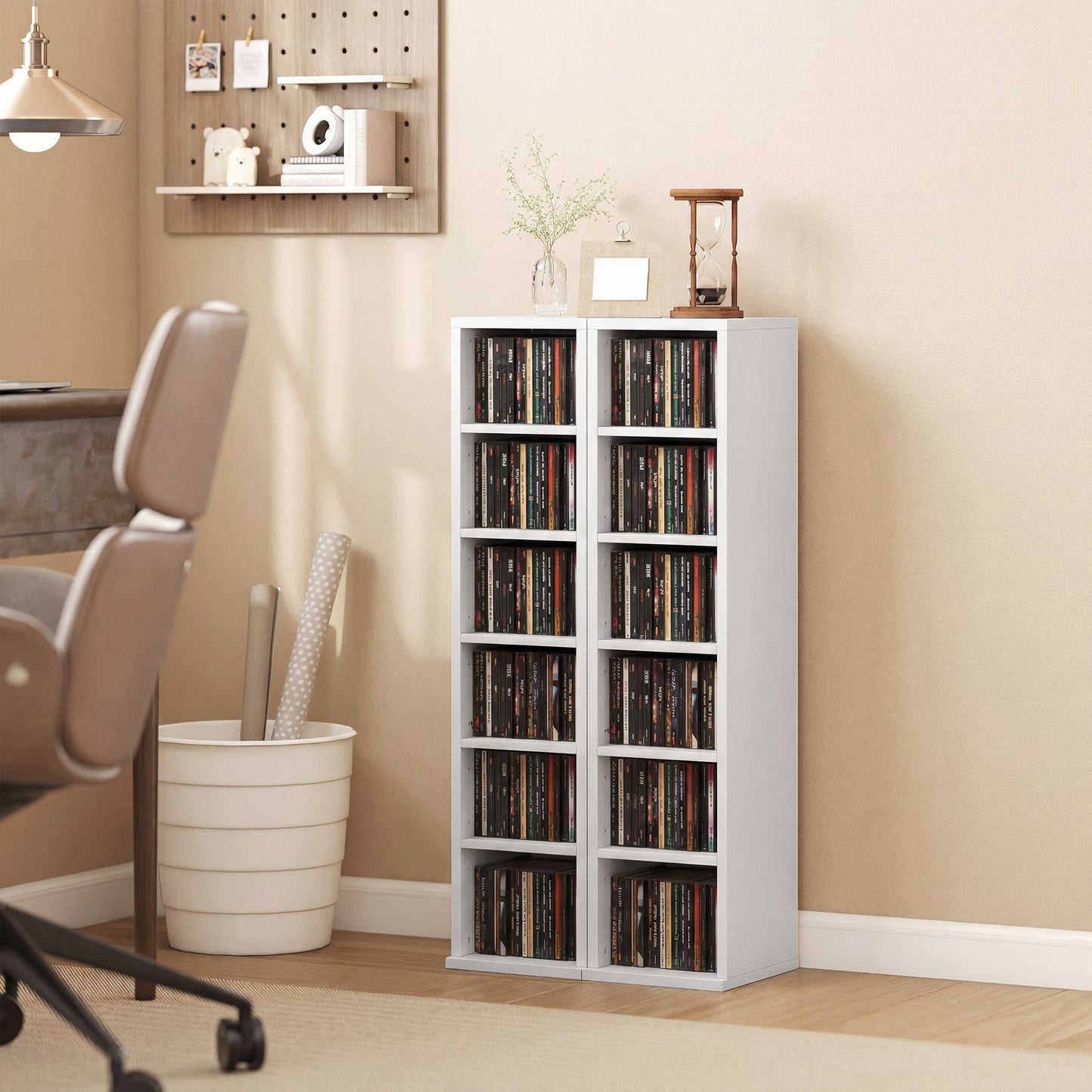 Set of 2 CD Storage Units DVD Shelf with Adjustable Shelves, White