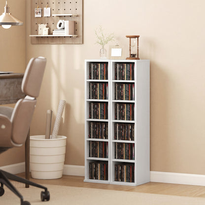 Set of 2 CD Storage Units DVD Shelf with Adjustable Shelves, White