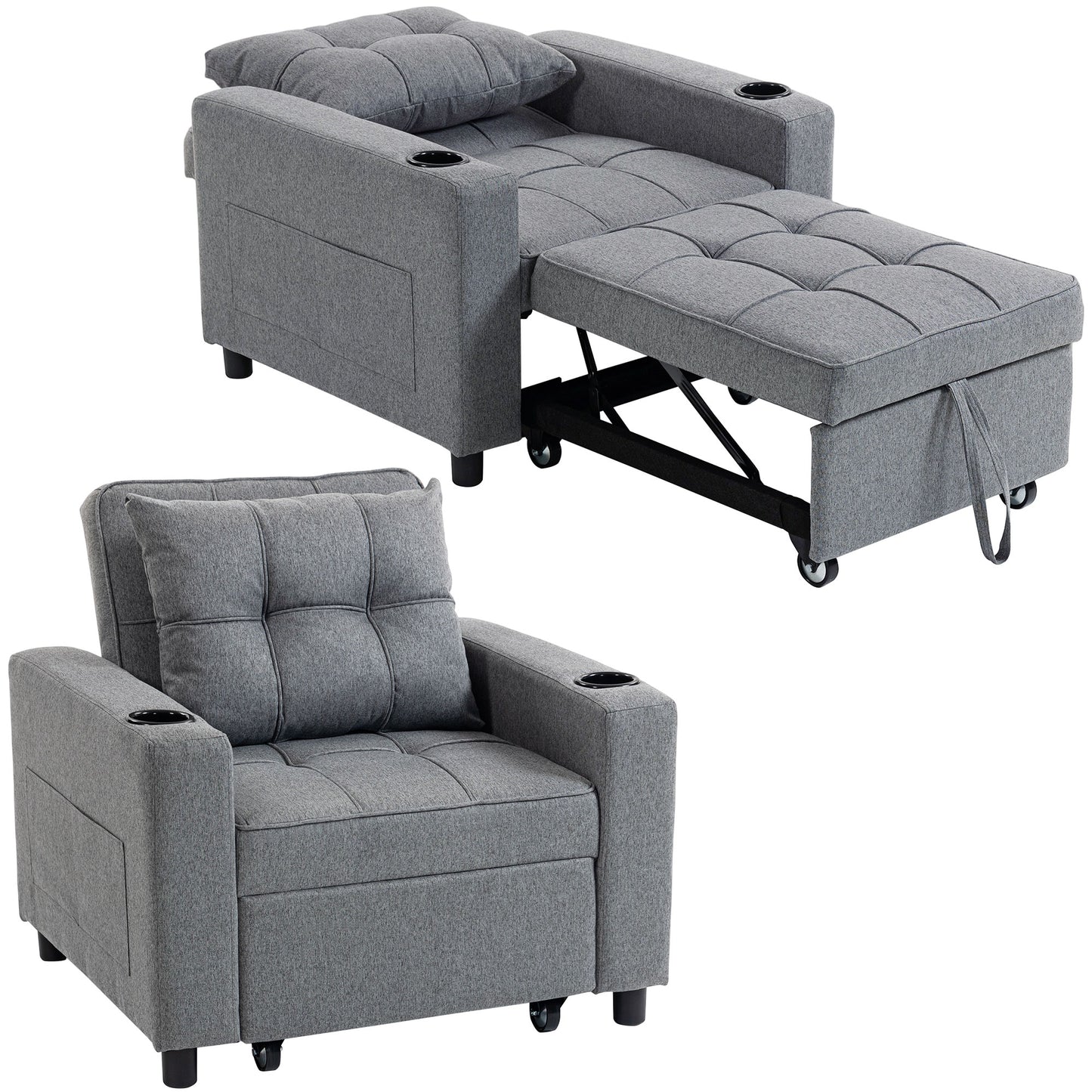 3-in-1 Sofa Bed, Convertible Sleeper Chair with Adjustable Backrest