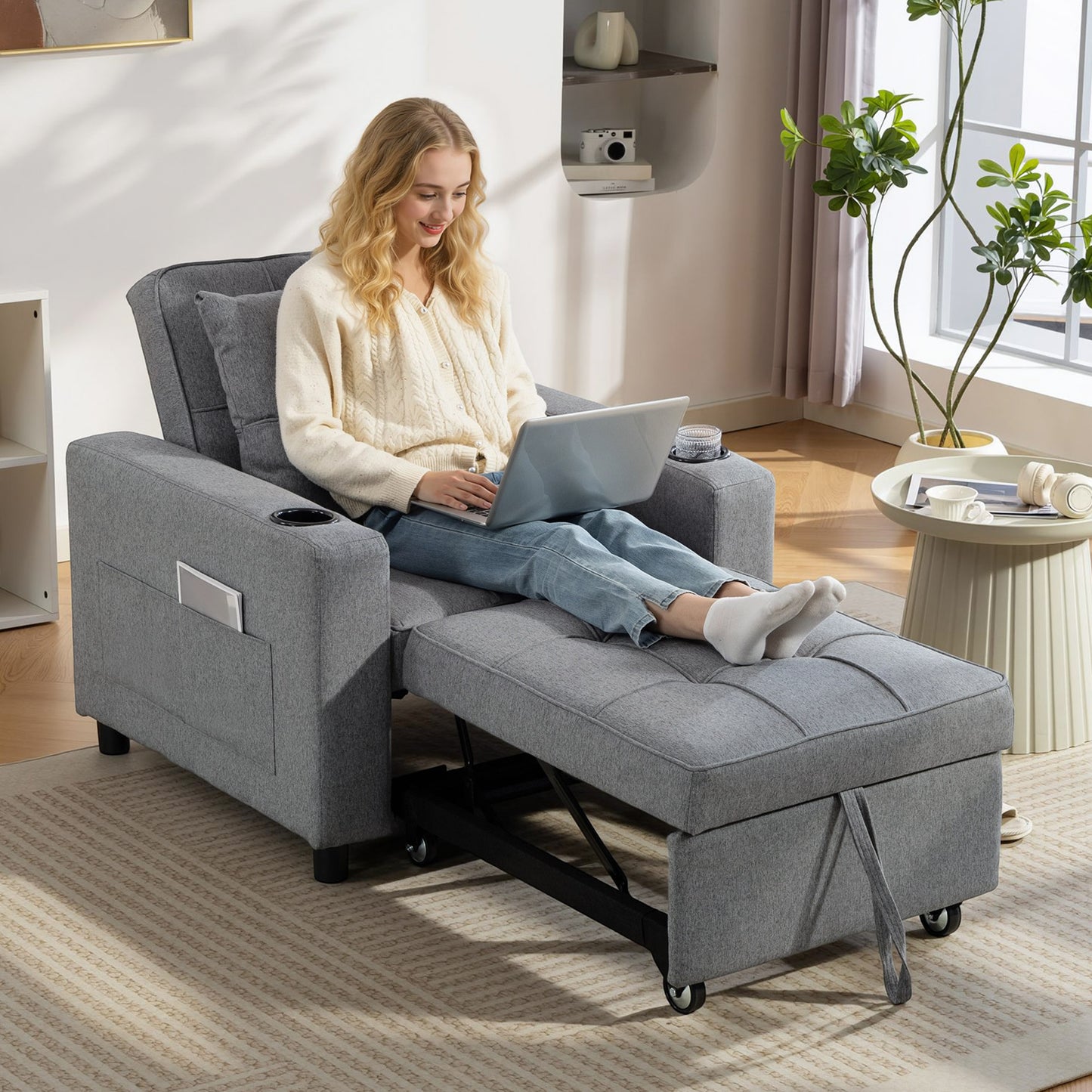 3-in-1 Sofa Bed, Convertible Sleeper Chair with Adjustable Backrest