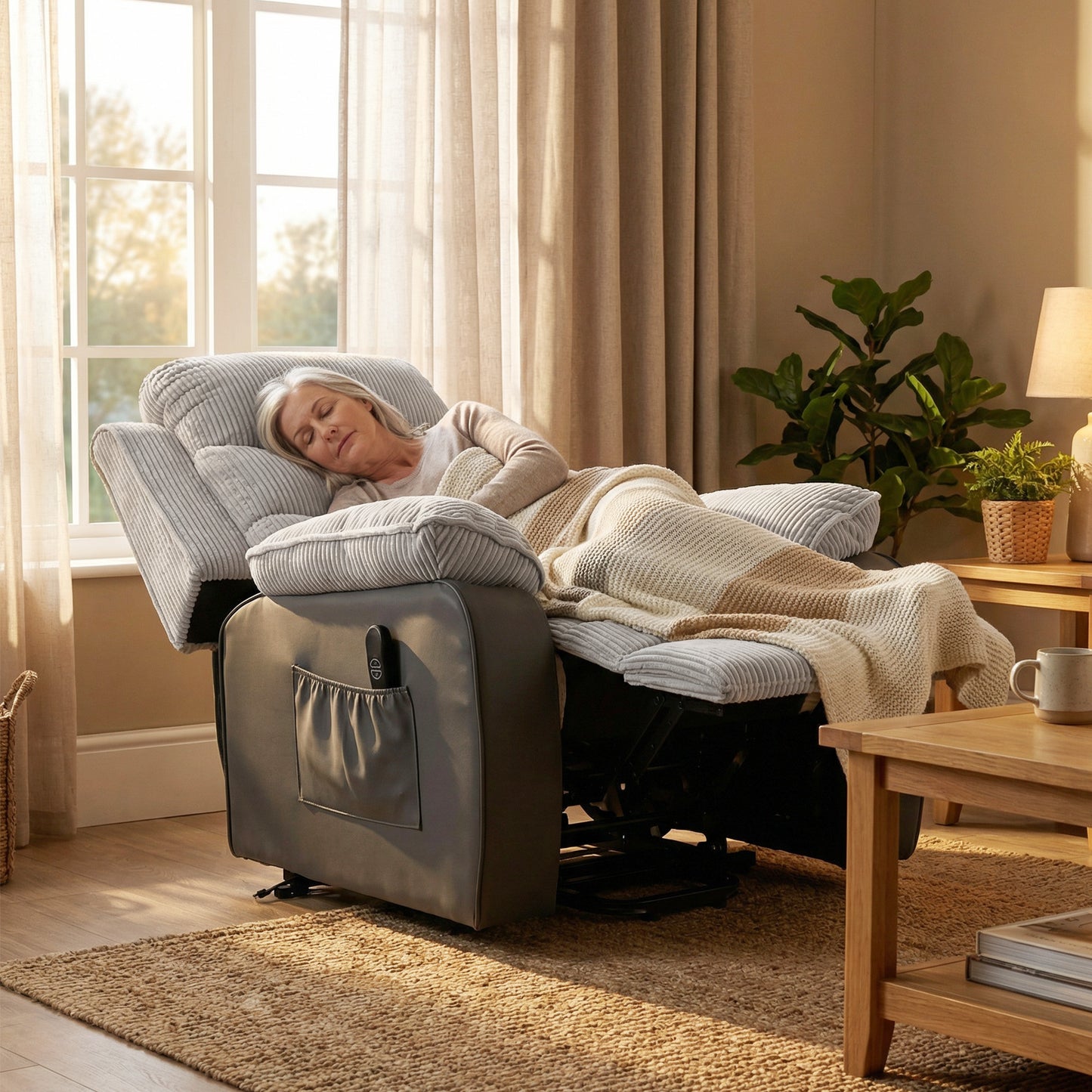 Power Lift Riser Recliner Chair with High Back, Remote, Light Grey