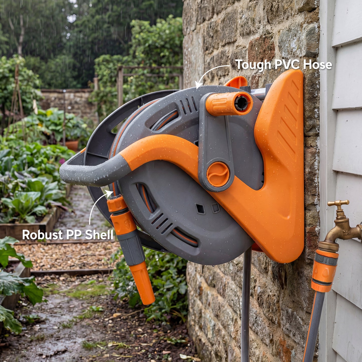 Portable Garden Hose Reel, 20+2 m Wall Mounted Hose Reel