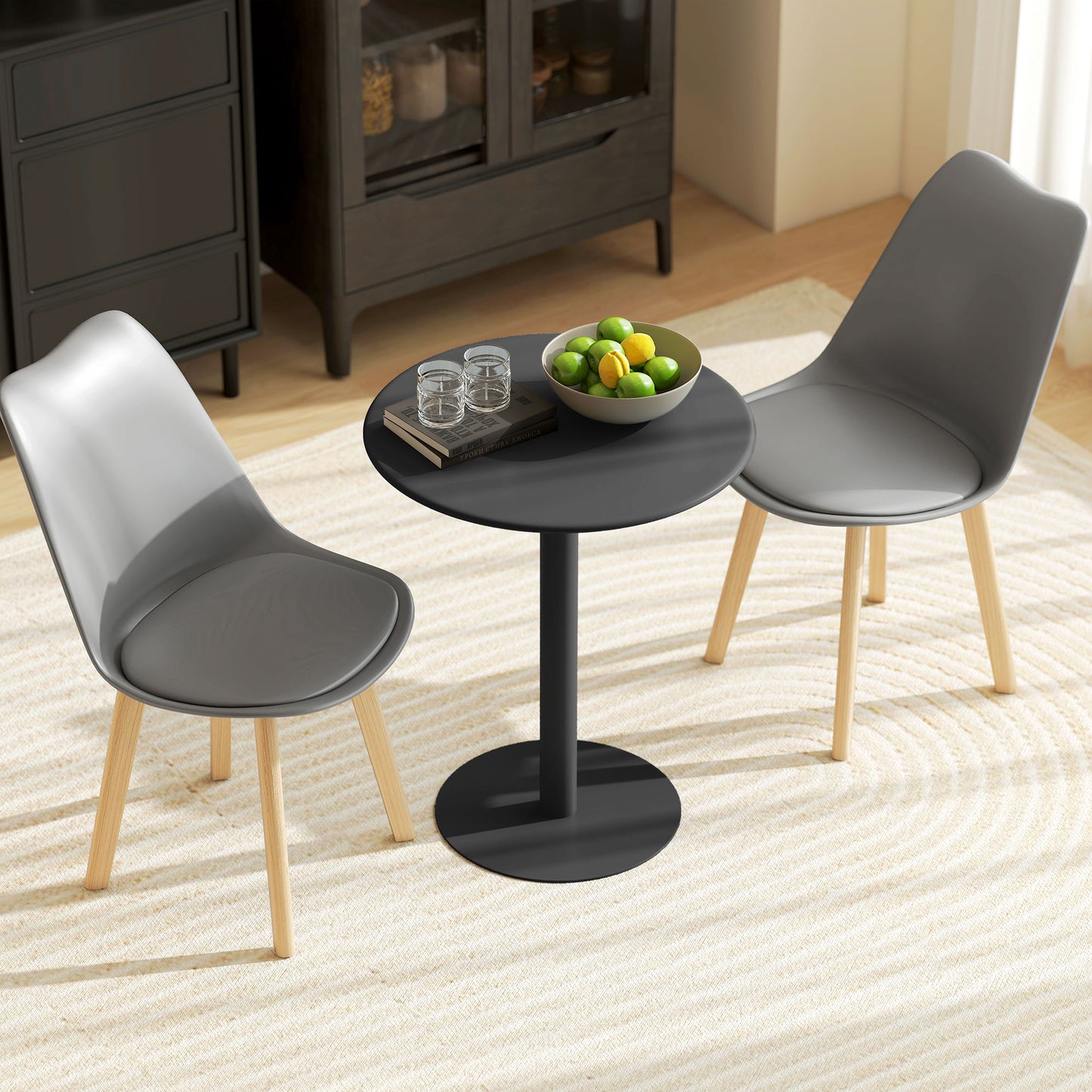 Dining Table, 60 cm Round Kitchen Table for 2 with Steel Base, Black