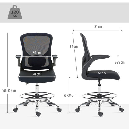 Ergonomic Tall Office Chair, 360 Degree Swivel Task Stool, Black