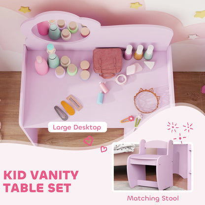 Kids Dressing Table with Mirror, Stool, Vanity Table, Purple