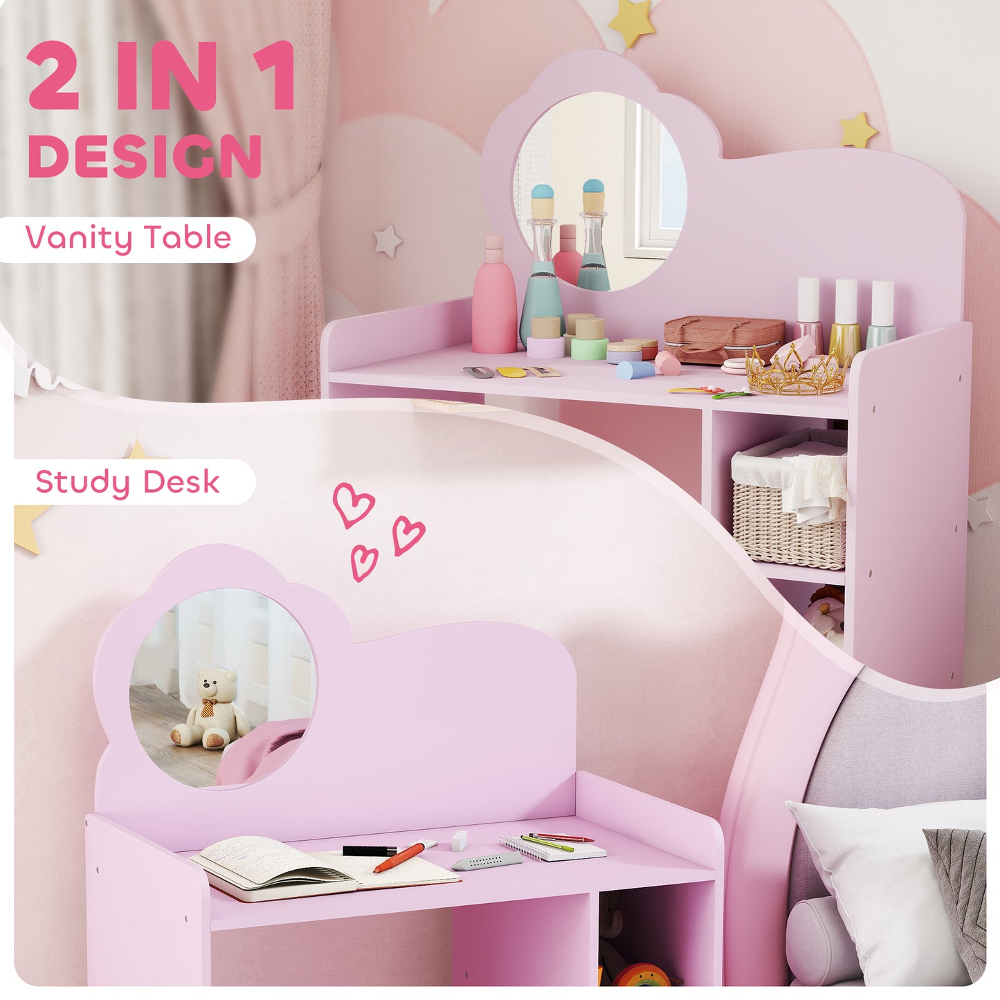 Kids Dressing Table with Mirror, Stool, Vanity Table, Purple