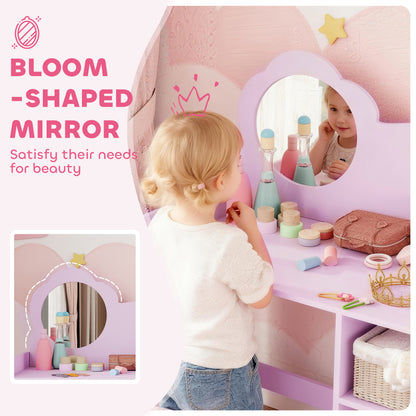 Kids Dressing Table with Mirror, Stool, Vanity Table, Purple